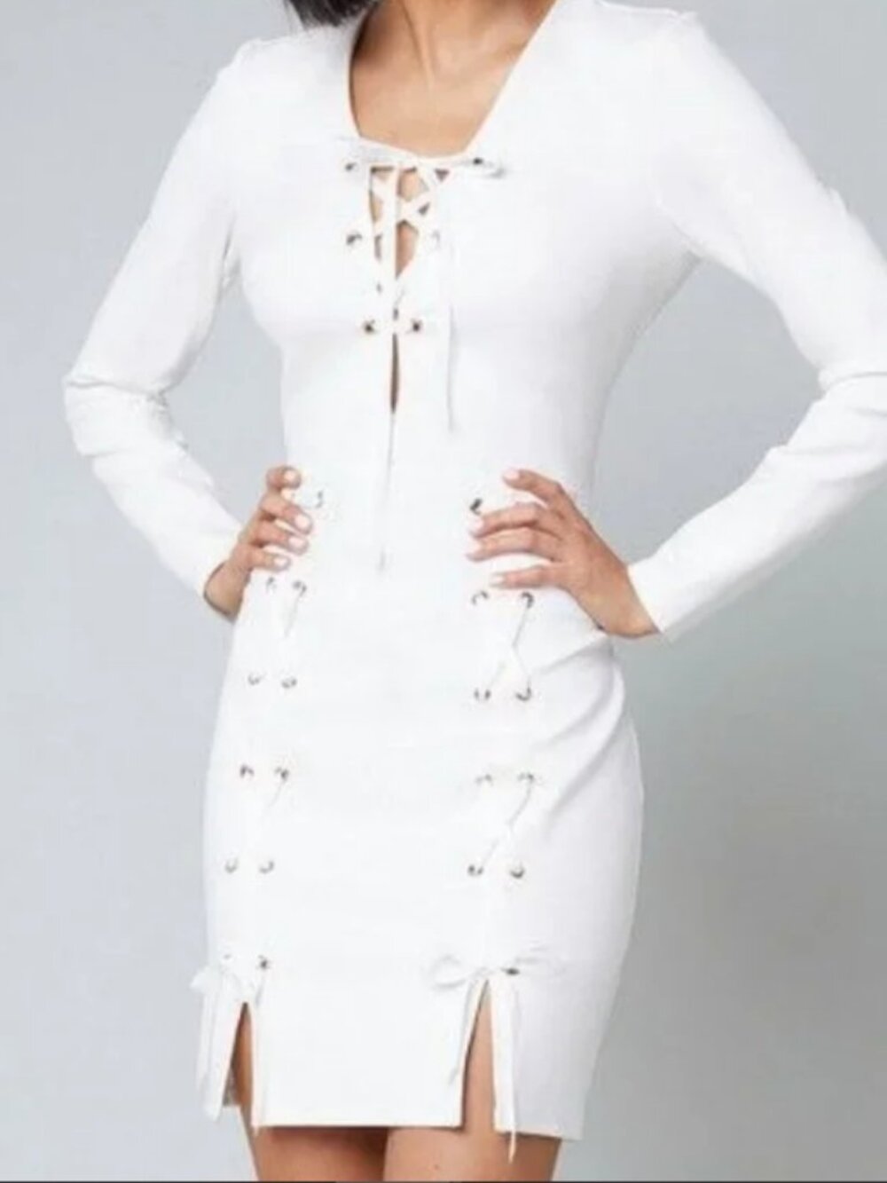 NWT BEBE WHITE LONG SLEEVE LACE UP DRESS SIZE XS